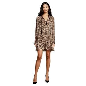 Veronica Beard Luvie Leopard-Print Pleated Crepe Shift Dress Boho Size 10